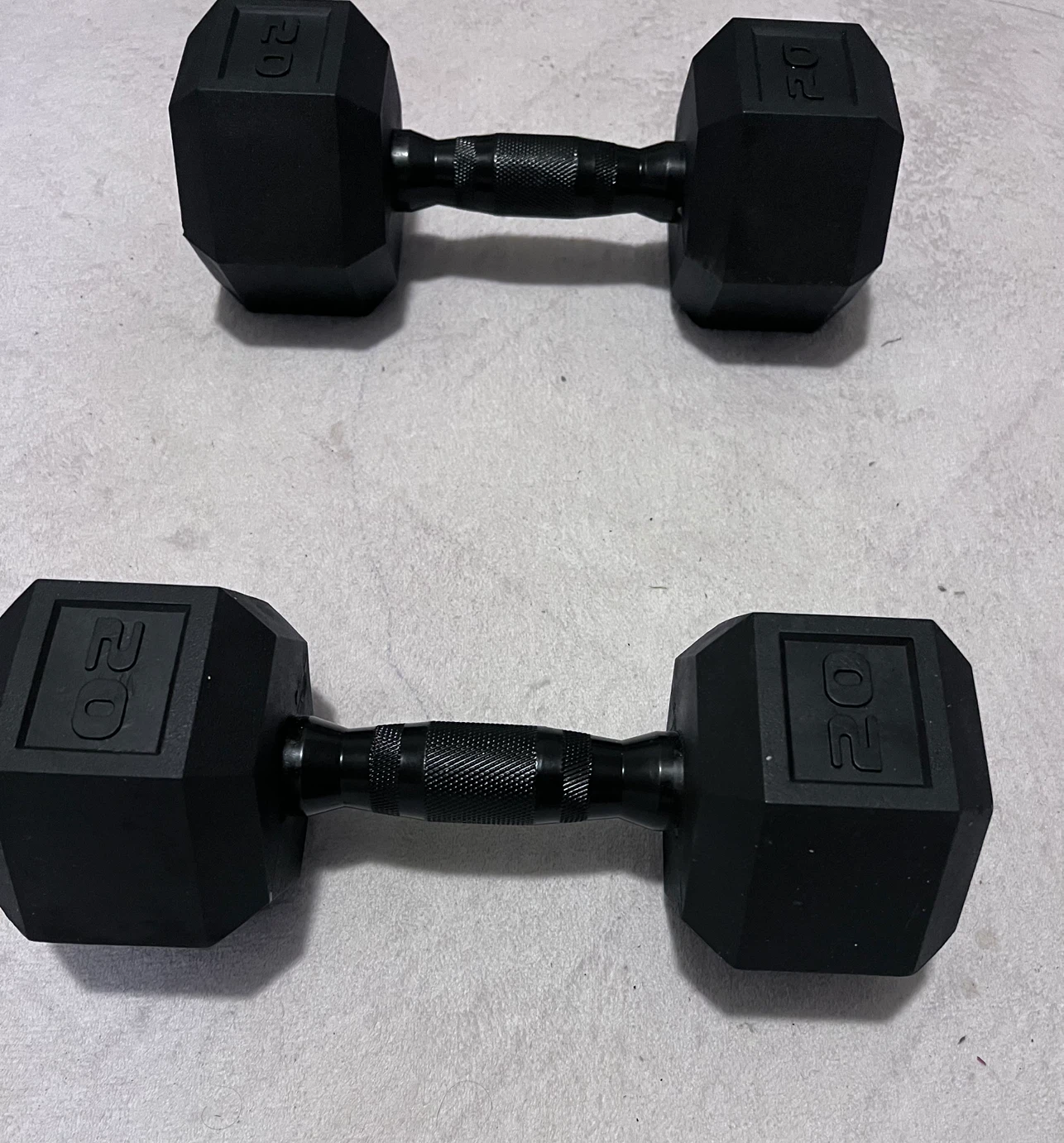 20 lbs dumbbell pair and 10 lbs dumbbell pair