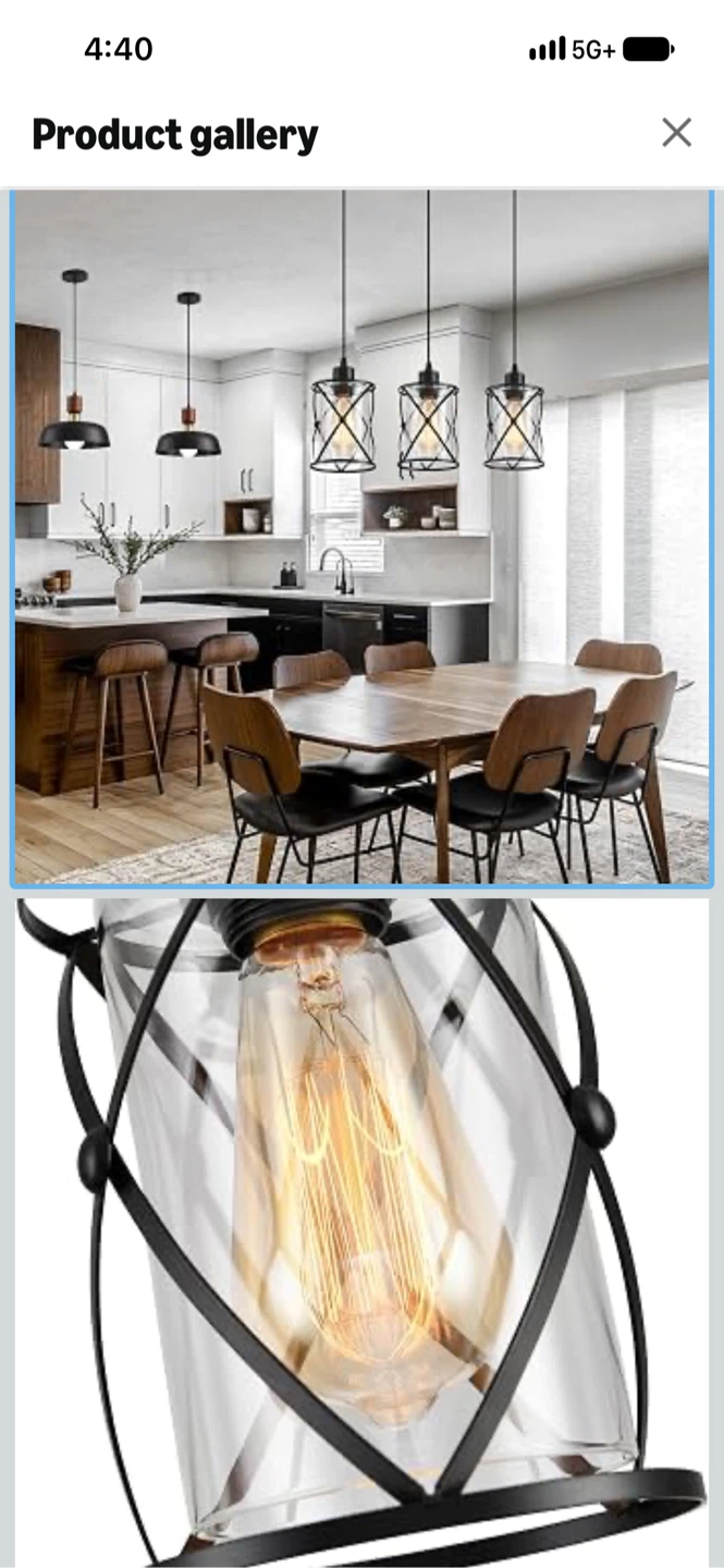 Set of 3 Black Metal and Glass Pendant Lights - photo 3