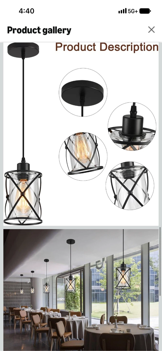 Set of 3 Black Metal and Glass Pendant Lights - photo 4