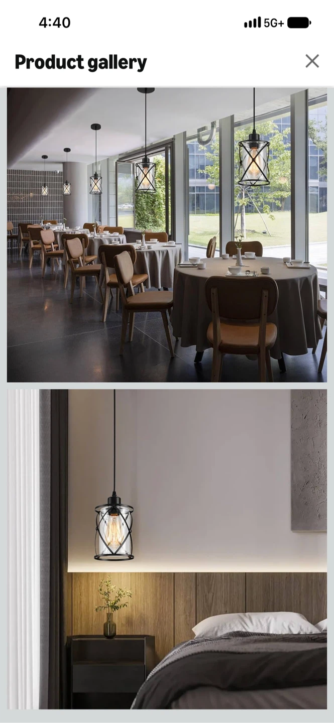 Set of 3 Black Metal and Glass Pendant Lights - photo 5