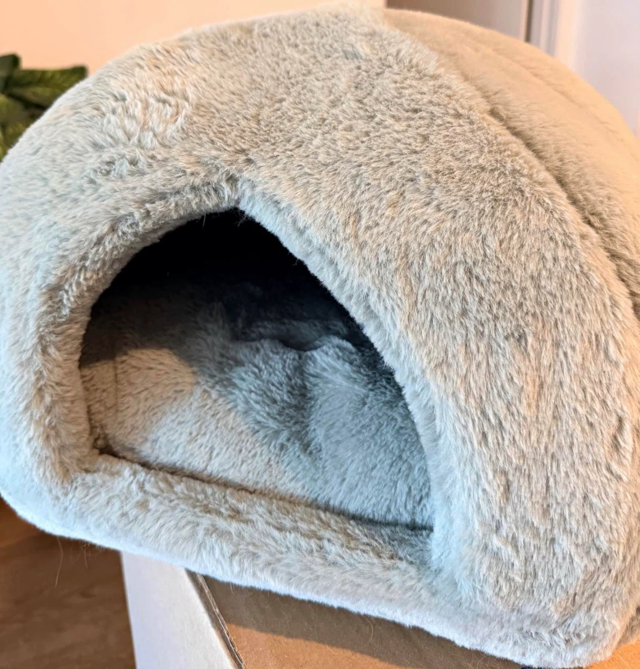 Grey Plush Pet Bed Cave
