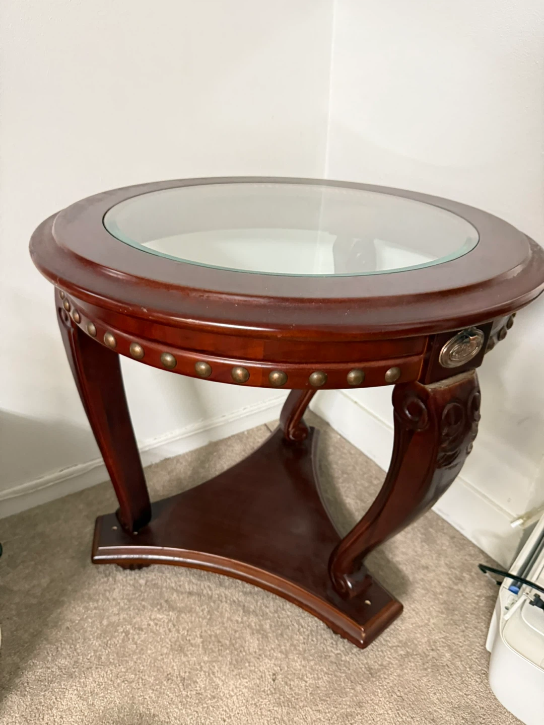 Round Wood and Glass Side Table
