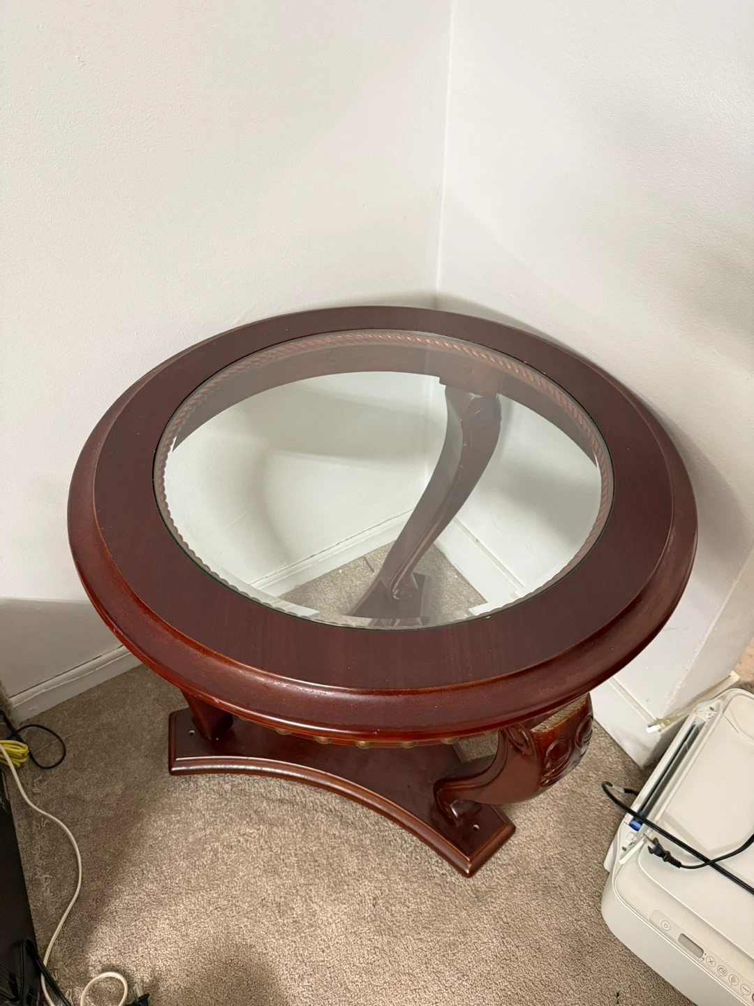 Round Wood and Glass Side Table - photo 2