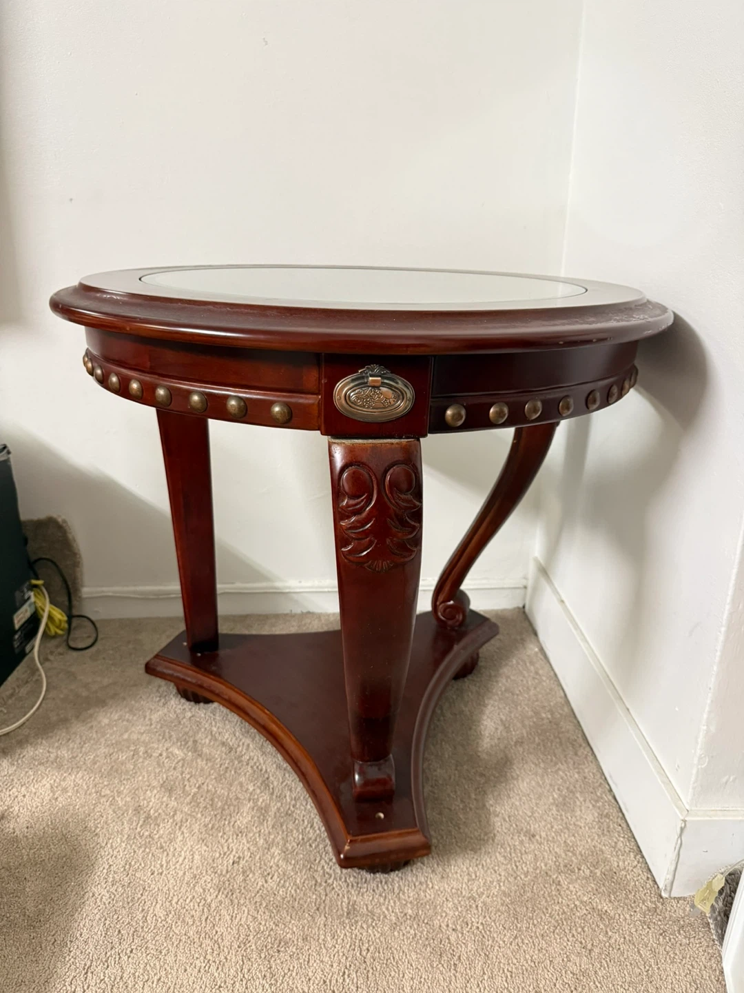 Round Wood and Glass Side Table - photo 3