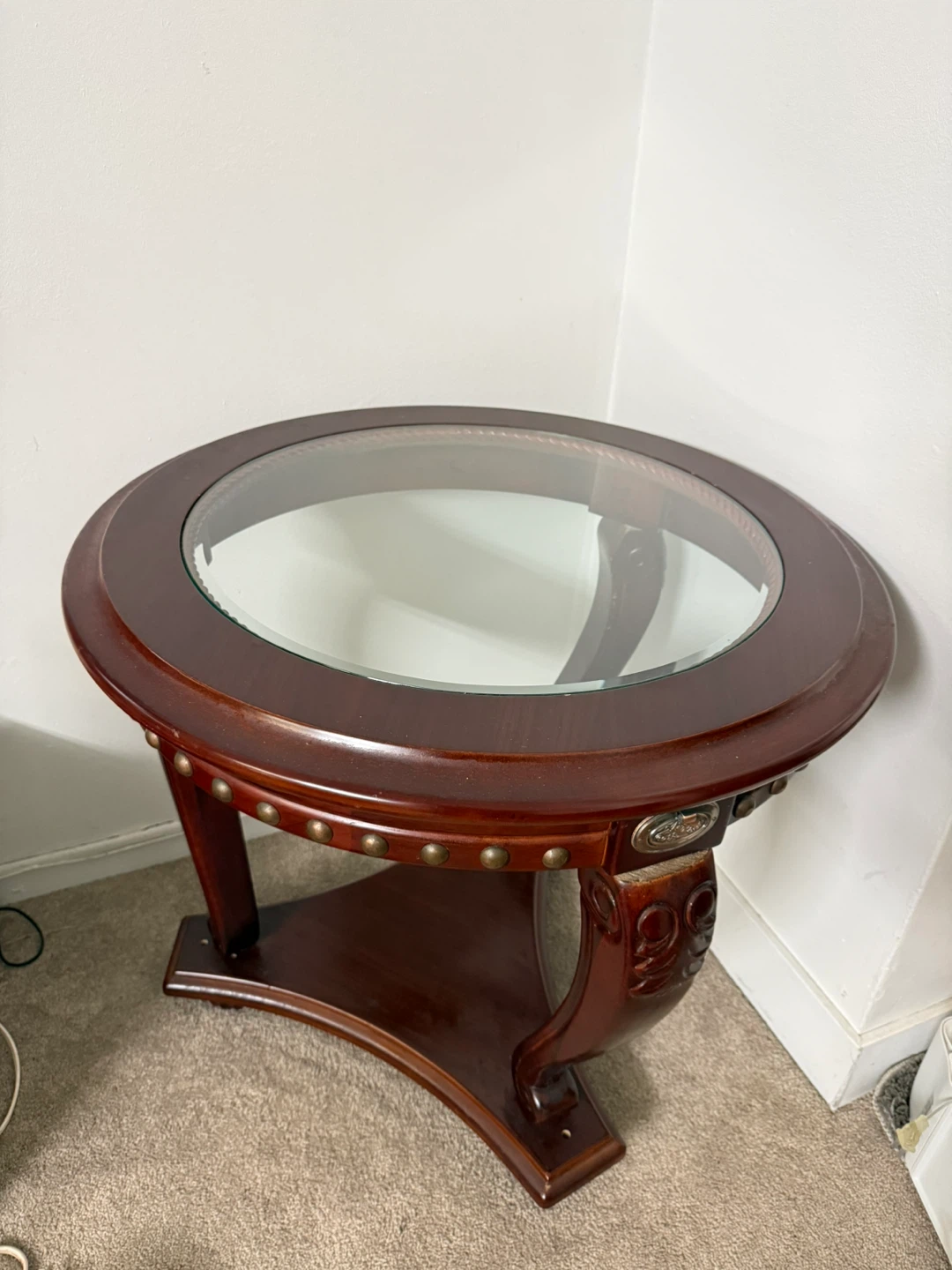 Round Wood and Glass Side Table - photo 4
