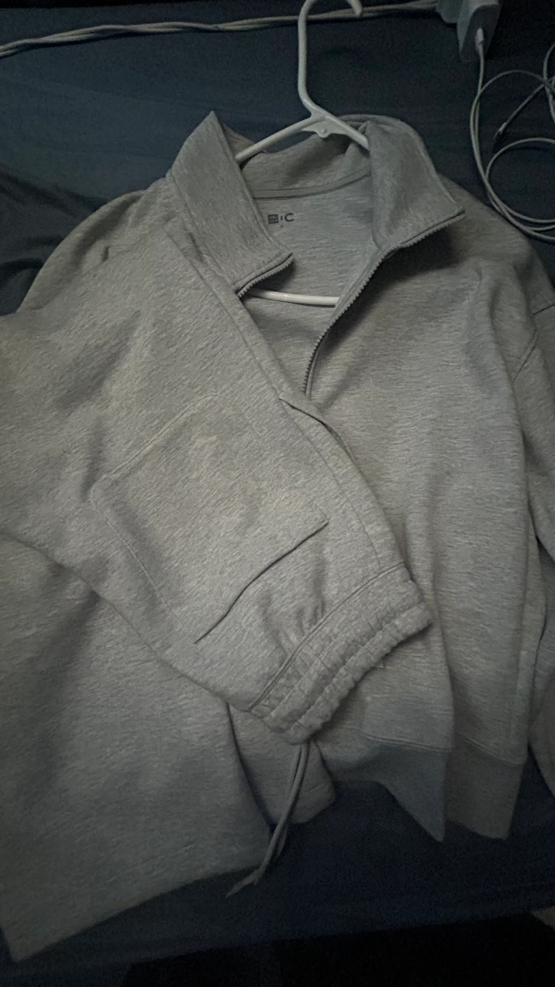 Grey Uniqlo Set Trousers with Quarter Zip