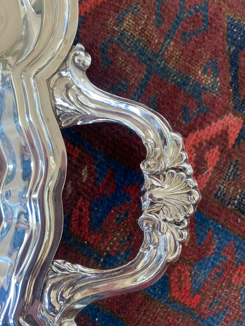 Silver Plated Serving Tray with Ornate Handles - photo 2