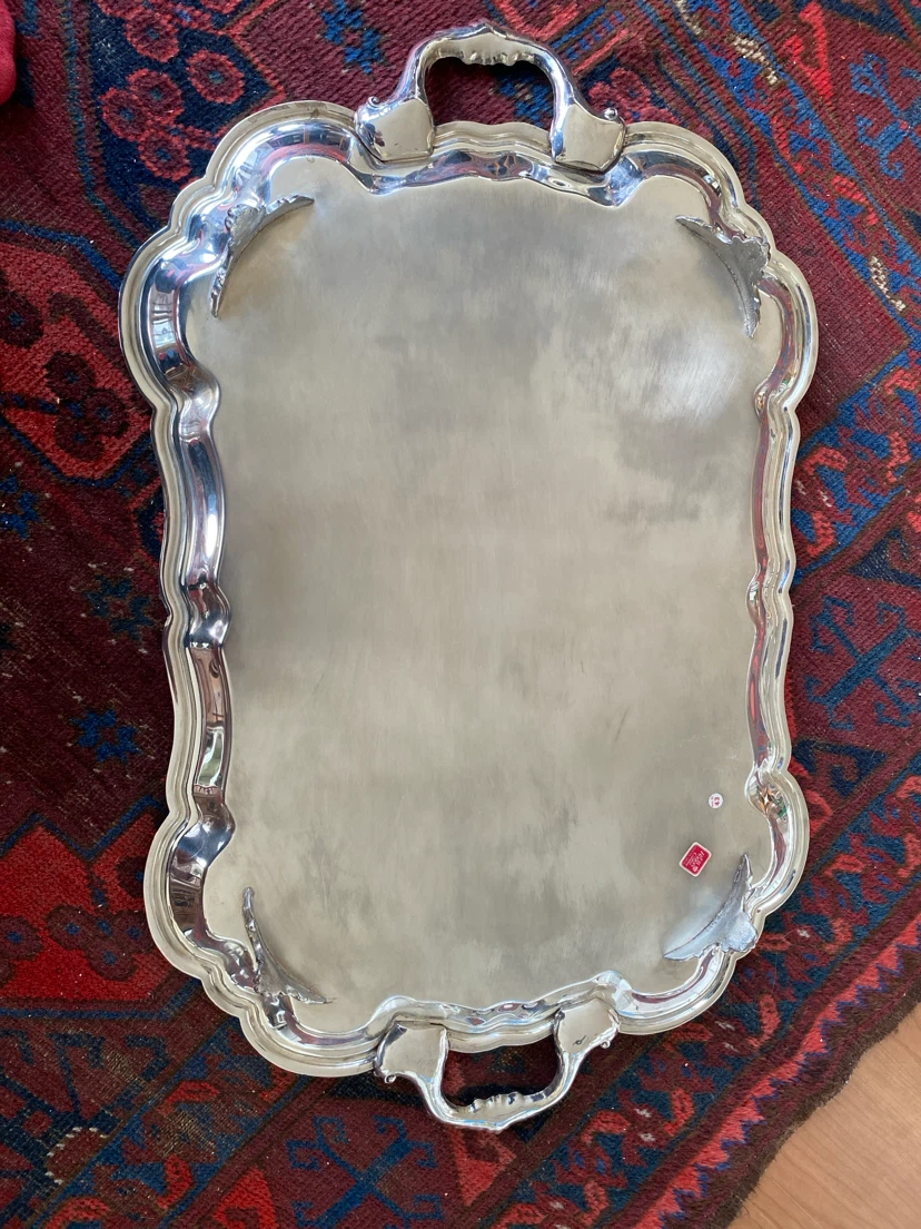 Silver Plated Serving Tray with Ornate Handles - photo 3