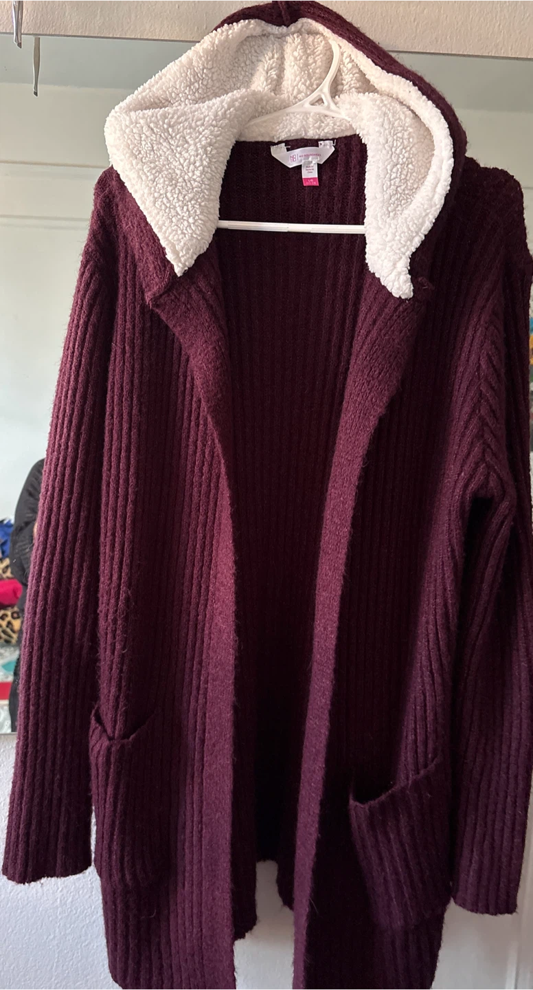 Burgundy Sherpa Lined Cardigan Large