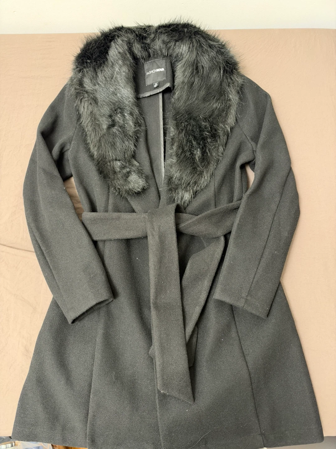 Fashion Nova Black Faux Fur Collar Coat