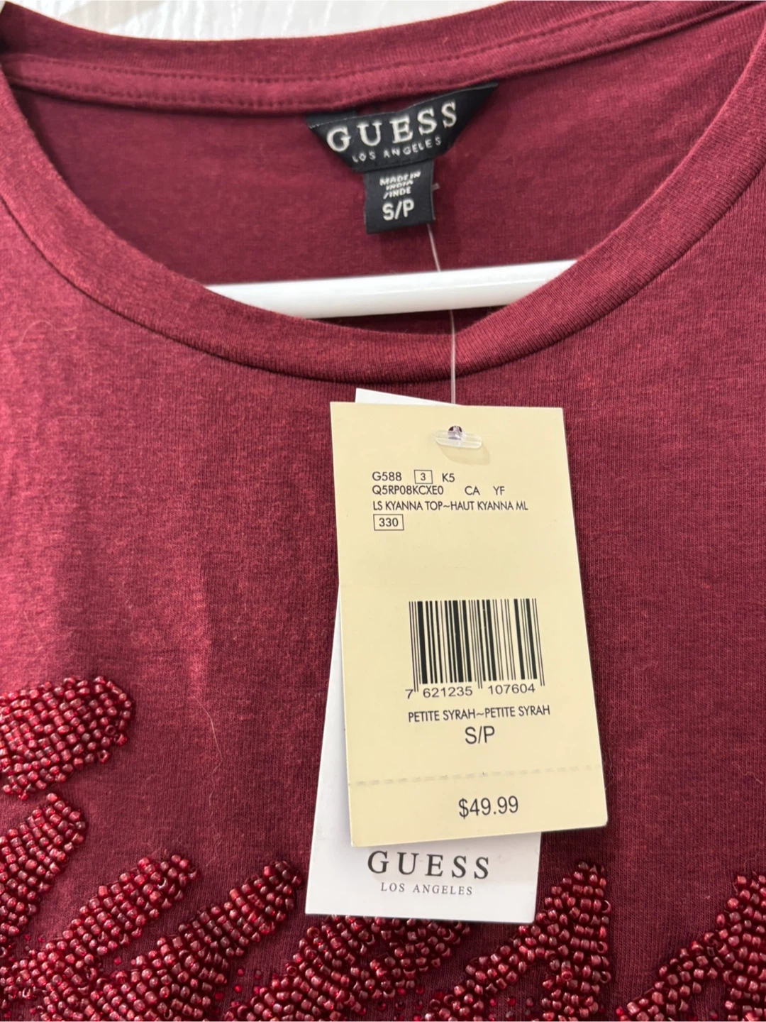 Guess Kyanna Long Sleeve Top - Burgundy - photo 2