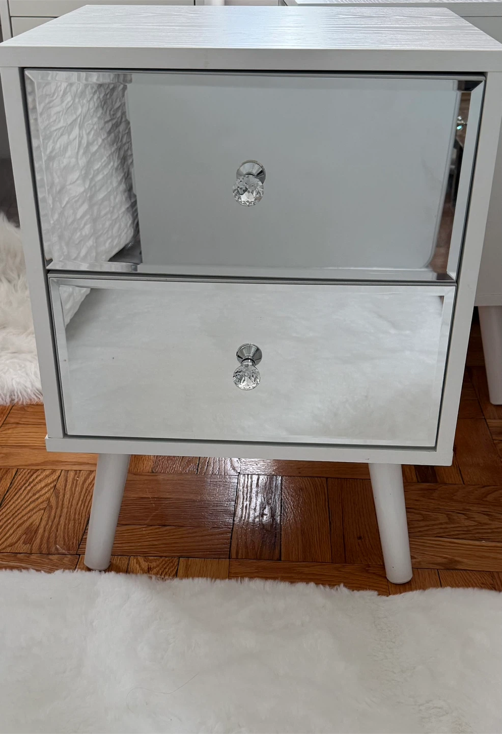 Mirrored White Nightstand with 2 Drawers