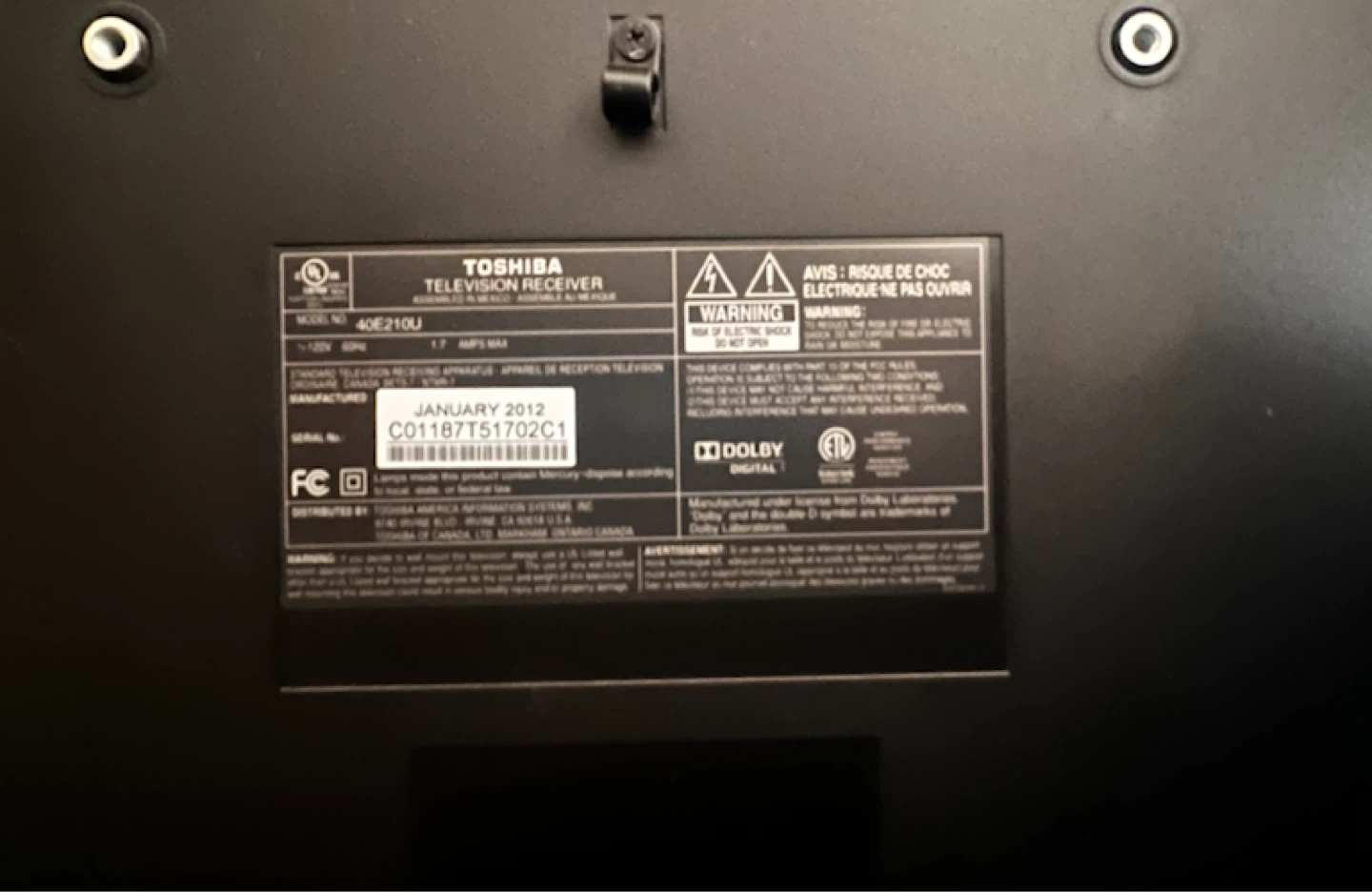 Toshiba 40-inch Television - photo 2