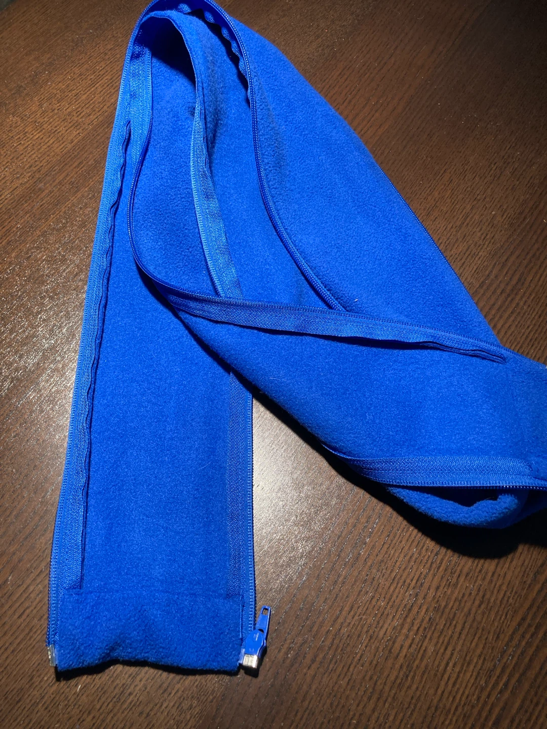 Blue Fleece Zipper cover for a CPAP hose