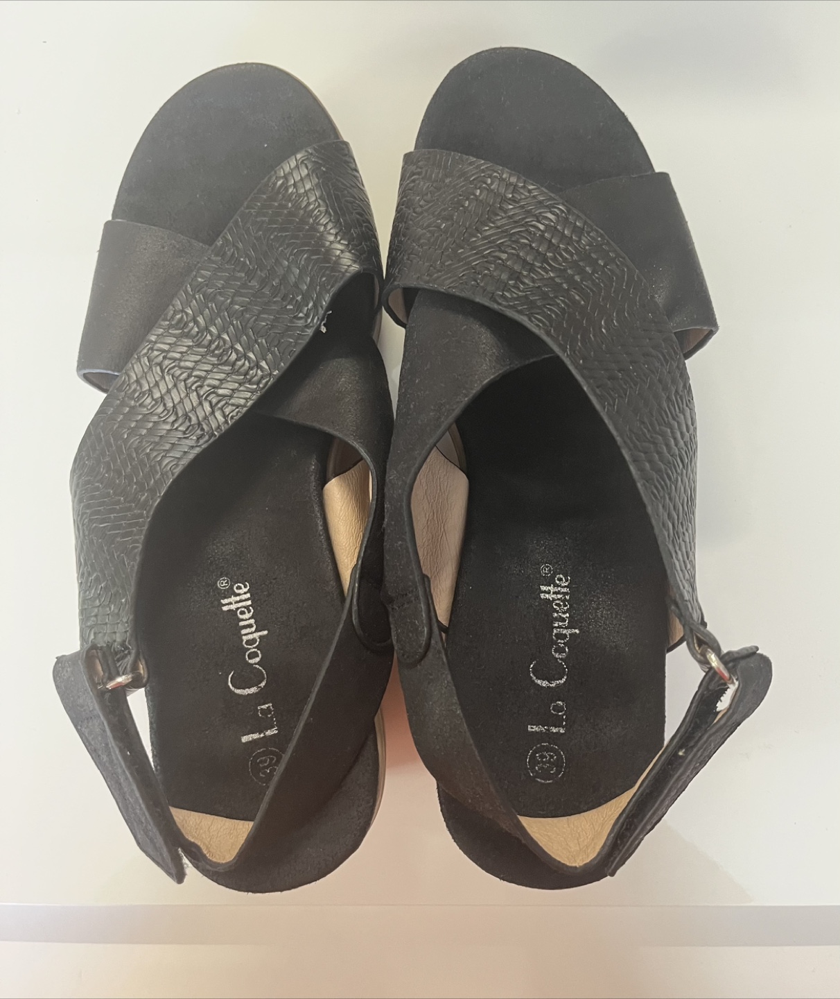 La Coquette Black Wedge Sandals Size 39