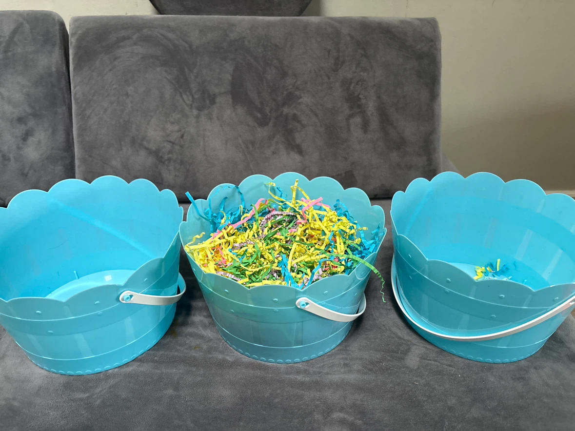 Three Blue Plastic Easter Buckets