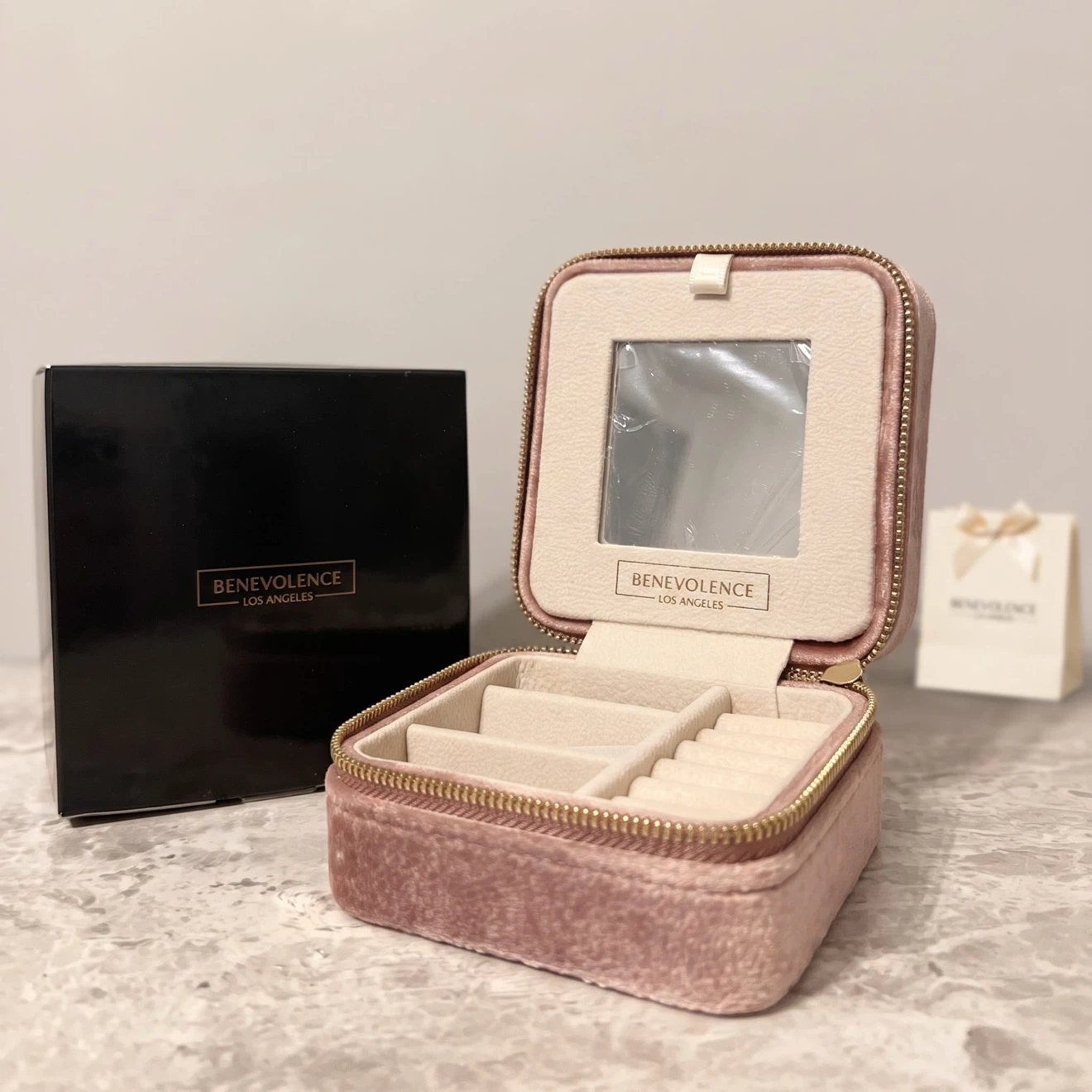 NEW - Benevolence LA Velvet Travel Jewelry Box (Dusty Rose)