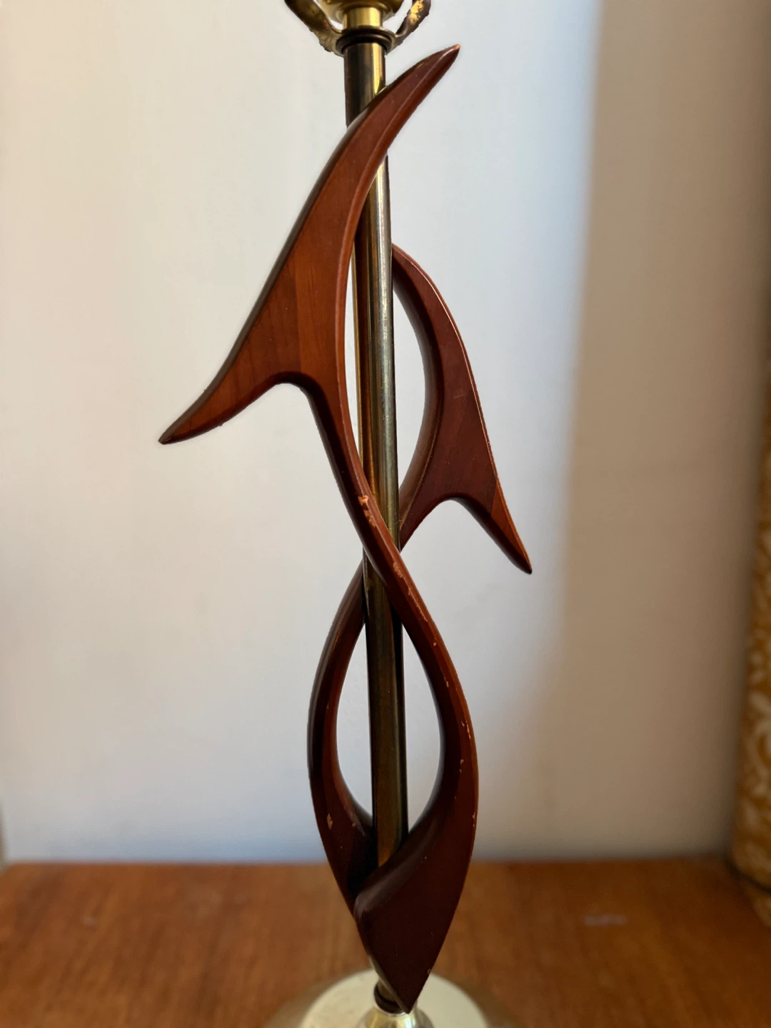Vintage Mid-Century Sculptural Wood & Brass Table Lamp