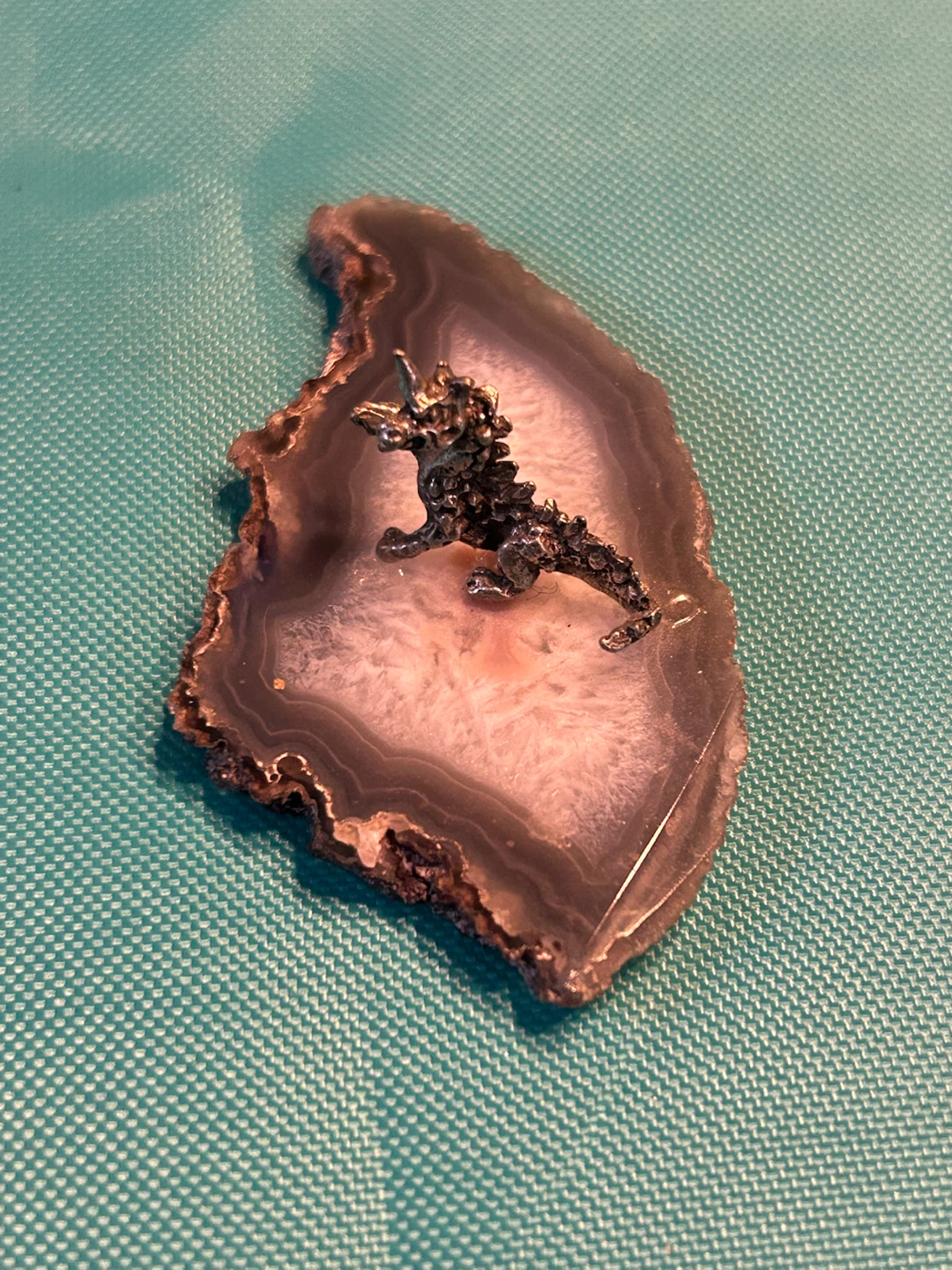 Pewter Dragon Figurine on Agate Slice