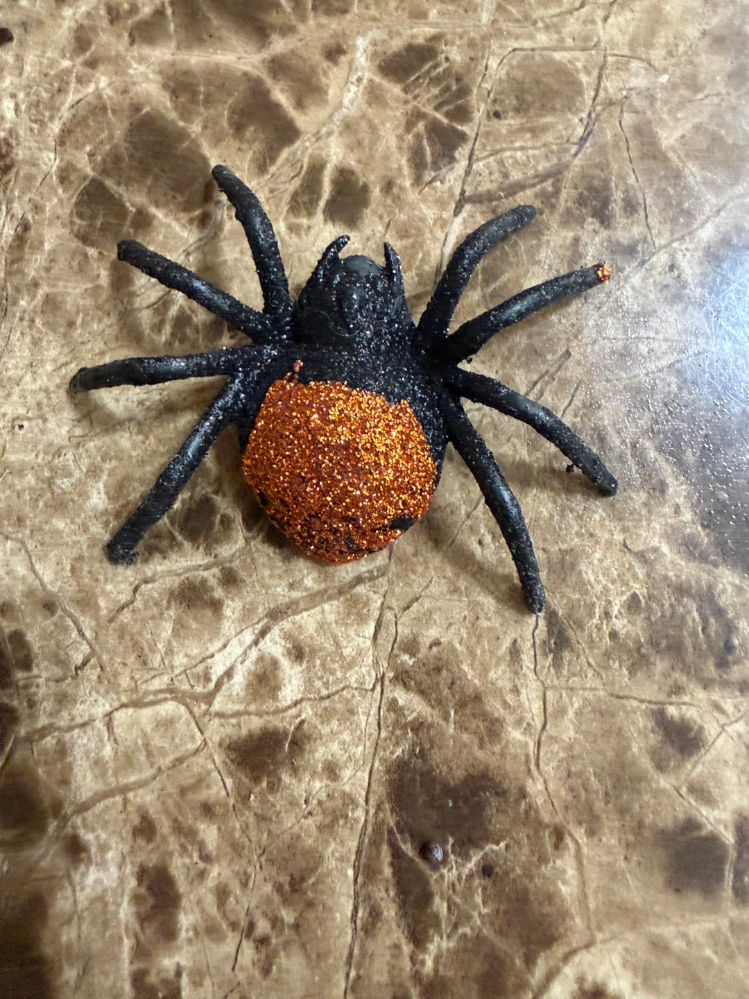 Glittery Black and Orange Halloween Spider Decoration