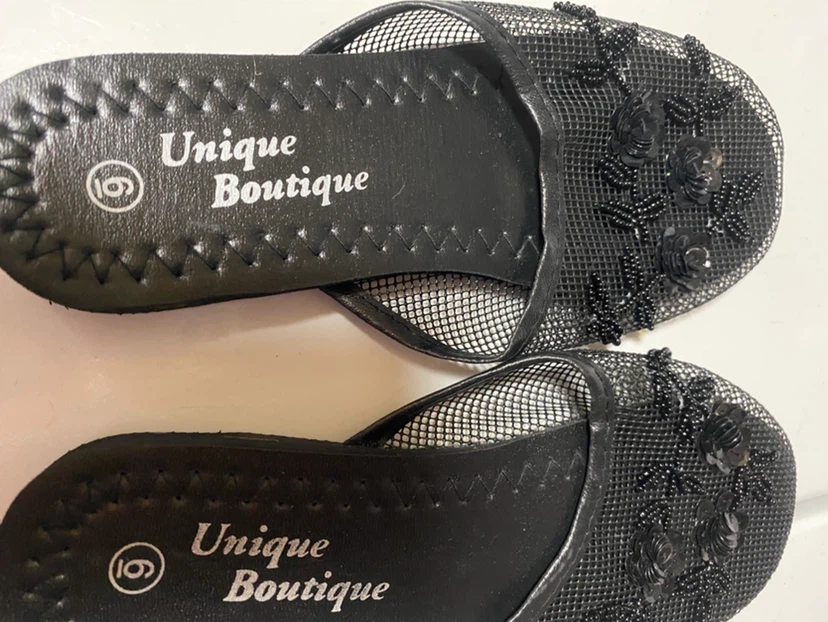 Unique Boutique Black Beaded Slides