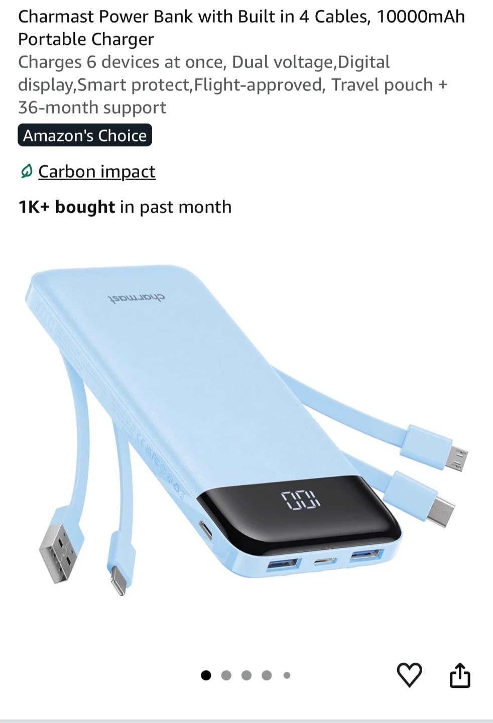 Charmast 10000mAh Power Bank - Light Blue - photo 3