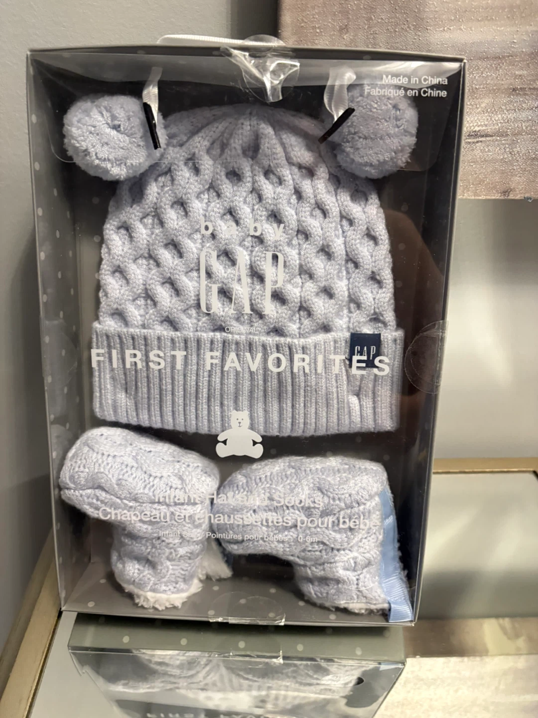 Baby gap blue knit winter hat & booties 0-6M new in box