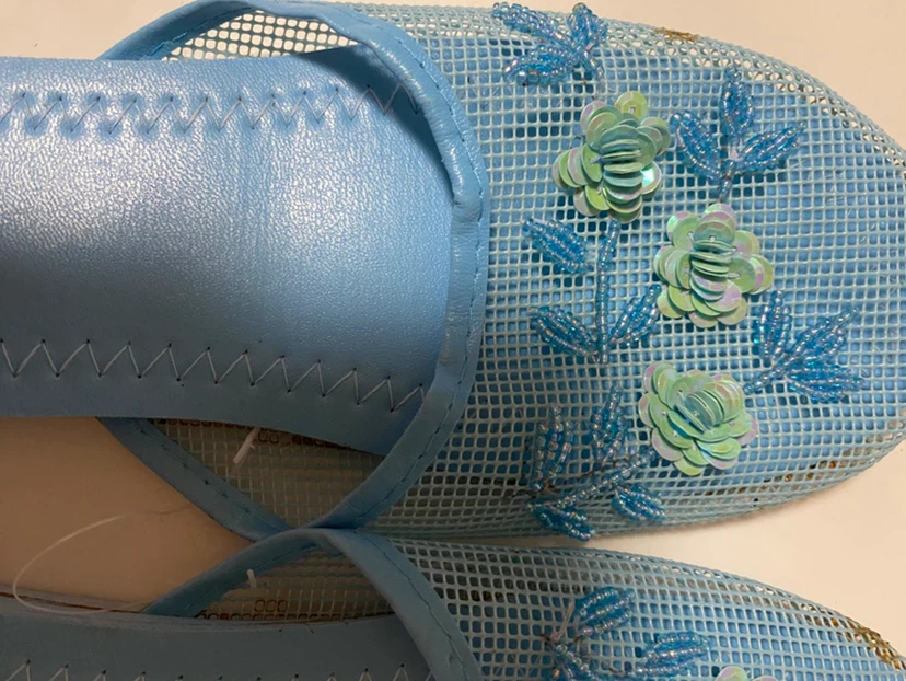 Light Blue Beaded Mesh Slippers - photo 2
