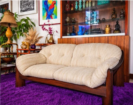 Vintage 1970s Rosewood Loveseat — Sculptural Wood Frame