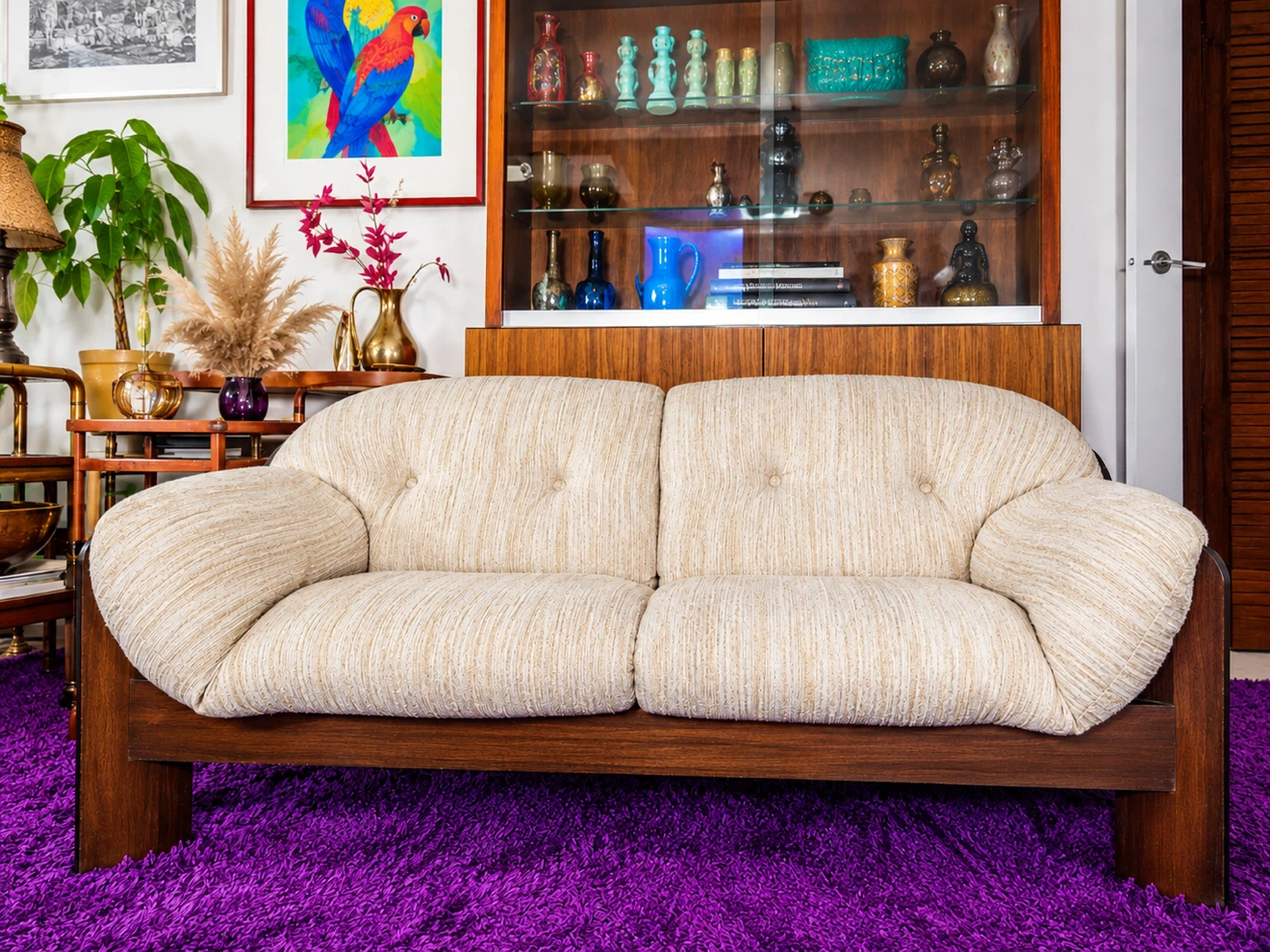 Vintage 1970s Rosewood Loveseat — Sculptural Wood Frame - photo 4