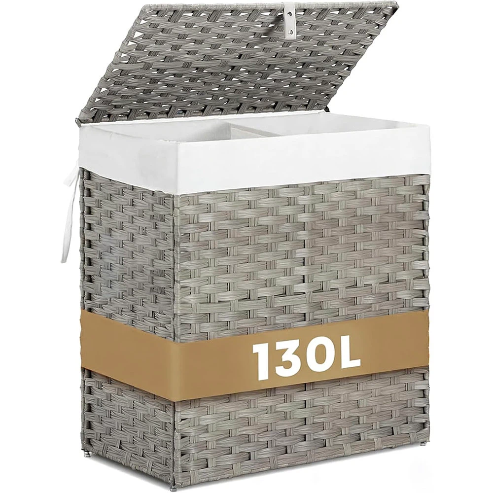 130L Grey Double Laundry Hamper with Lid