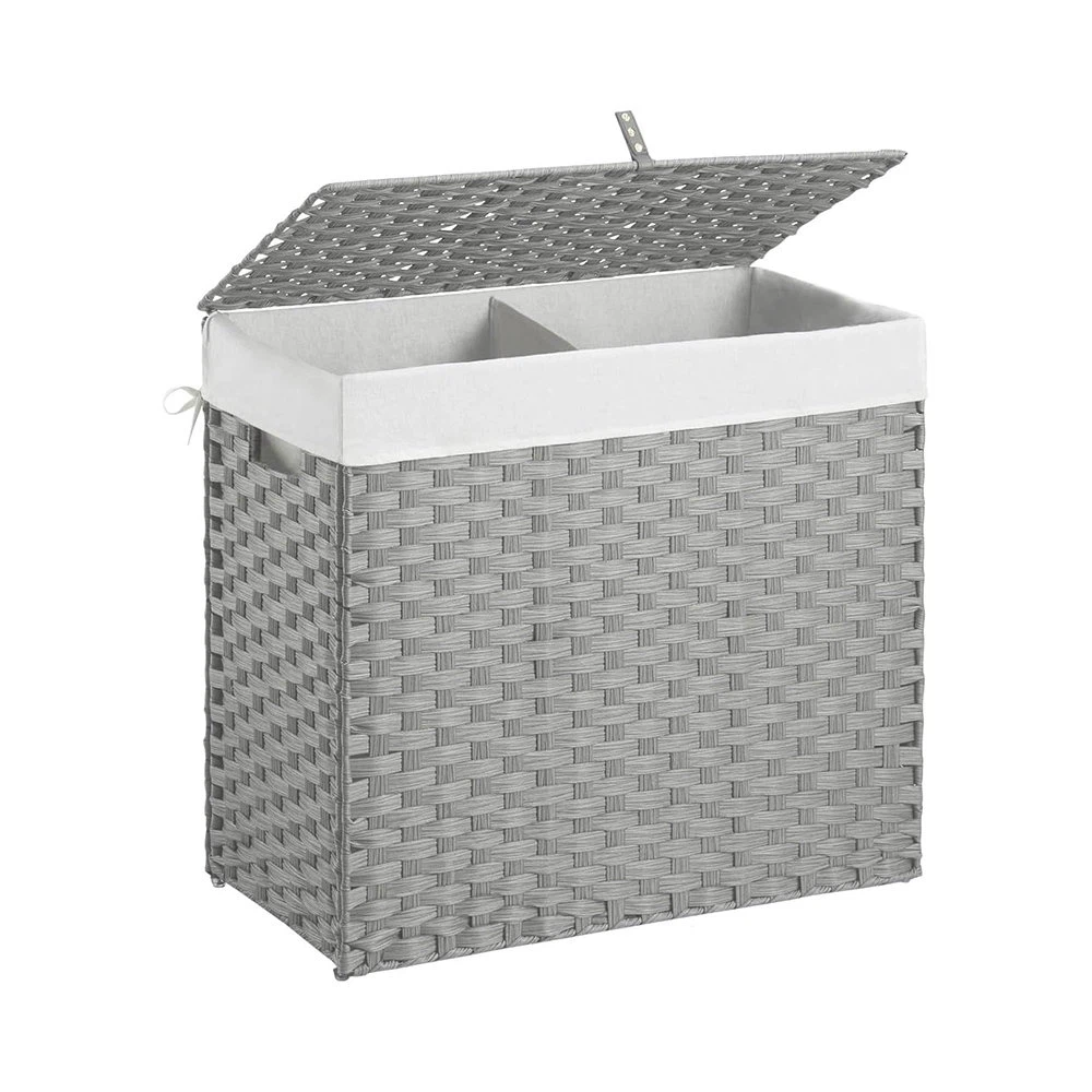 130L Grey Double Laundry Hamper with Lid - photo 2