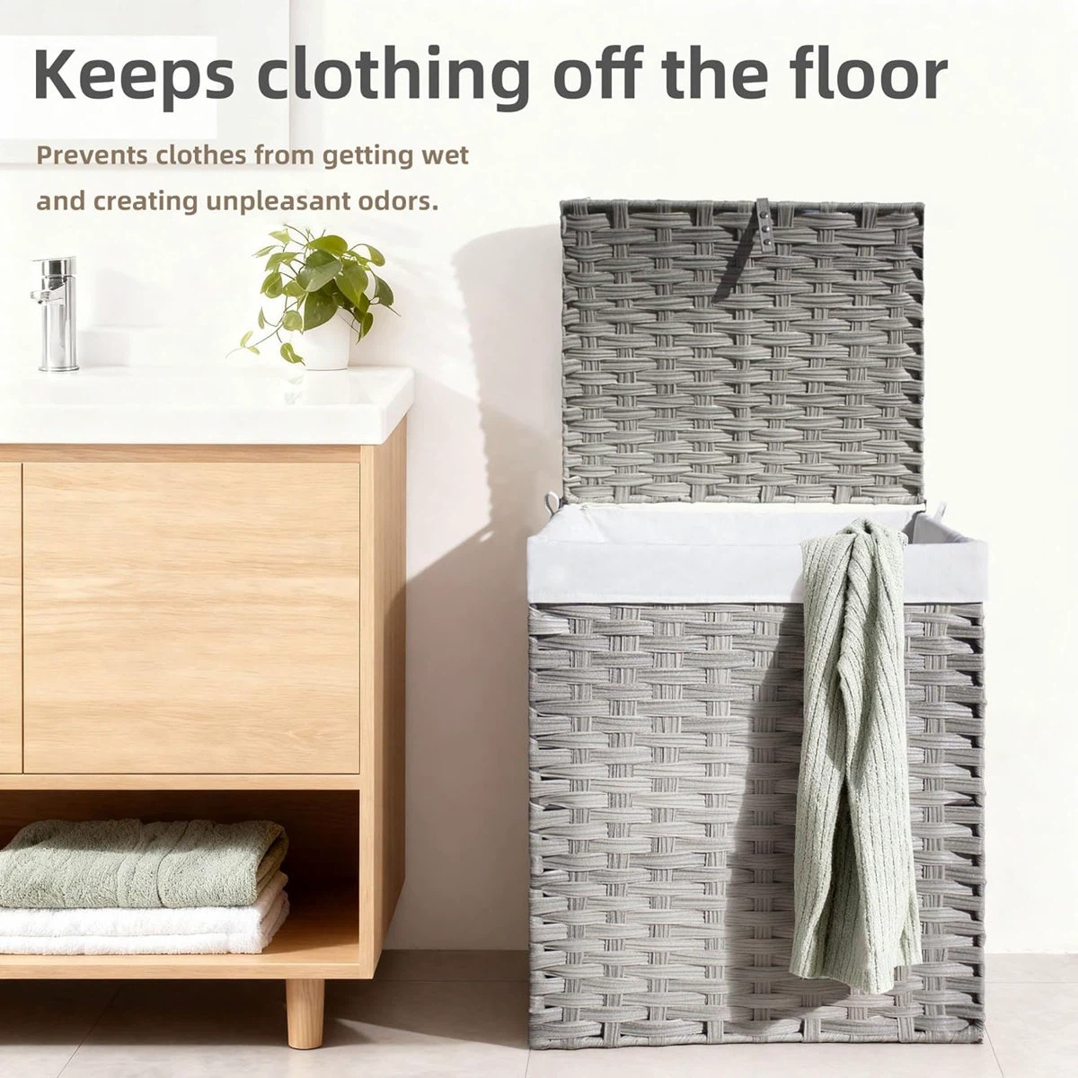 130L Grey Double Laundry Hamper with Lid - photo 5