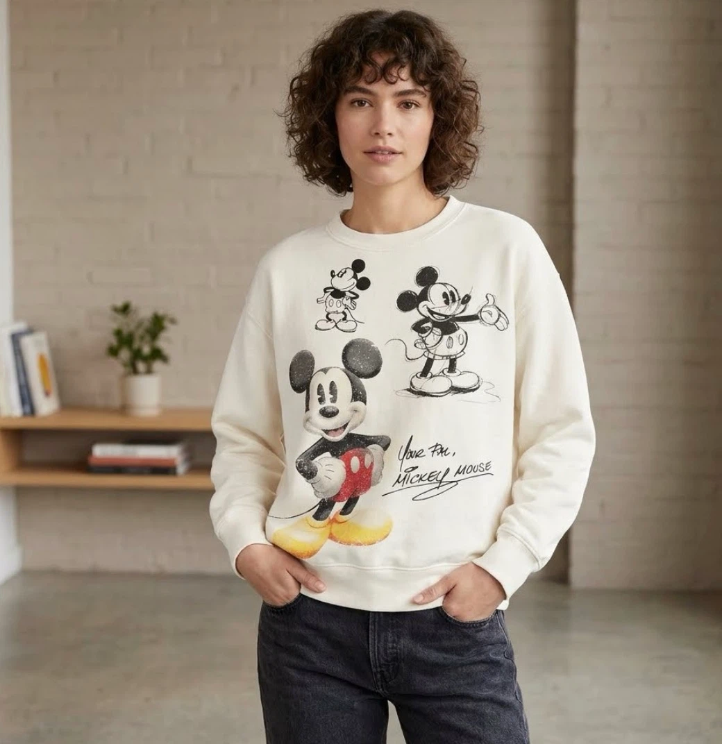 Disney Mickey Mouse Vintage Sketch White Sweatshirt