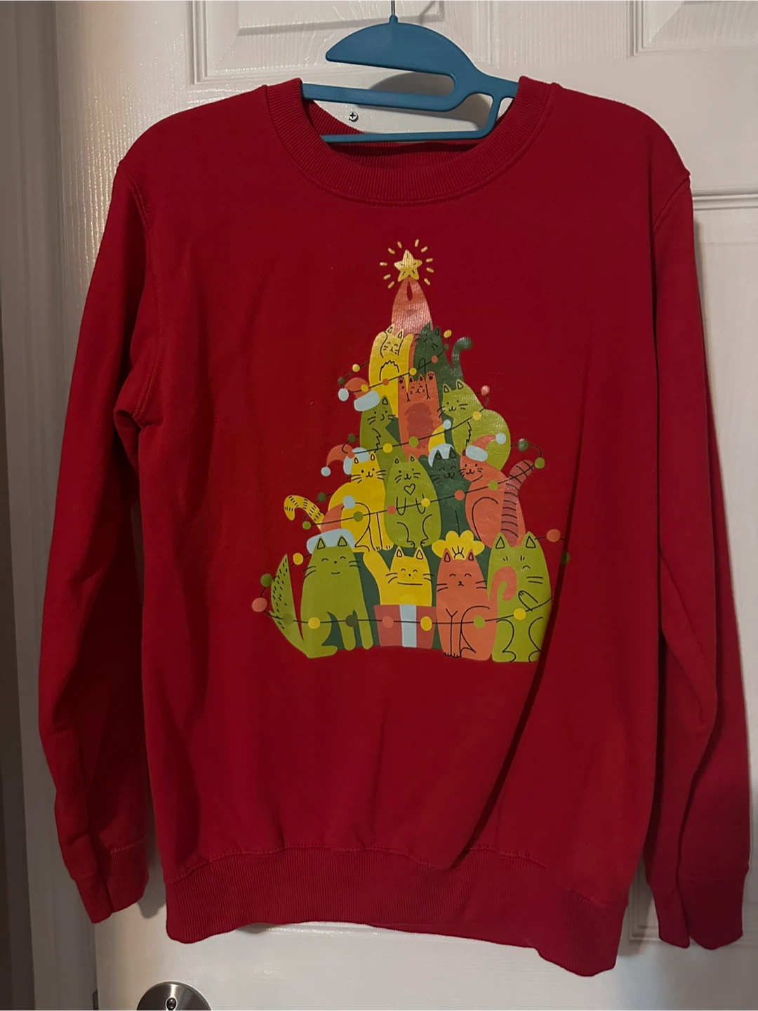 Red Cat Christmas Tree Graphic Sweatshirt