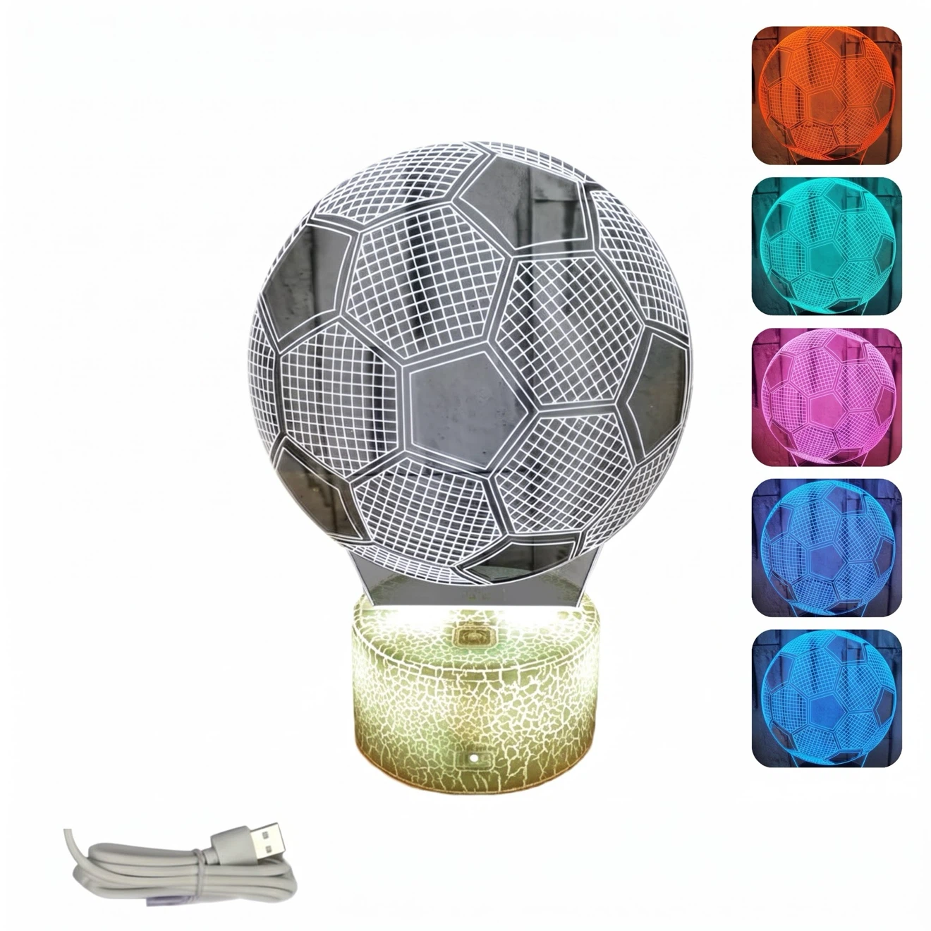 NEW - 3D Soccer Ball Illusion LED Night/Desk Light (Multi-Color) - photo 2