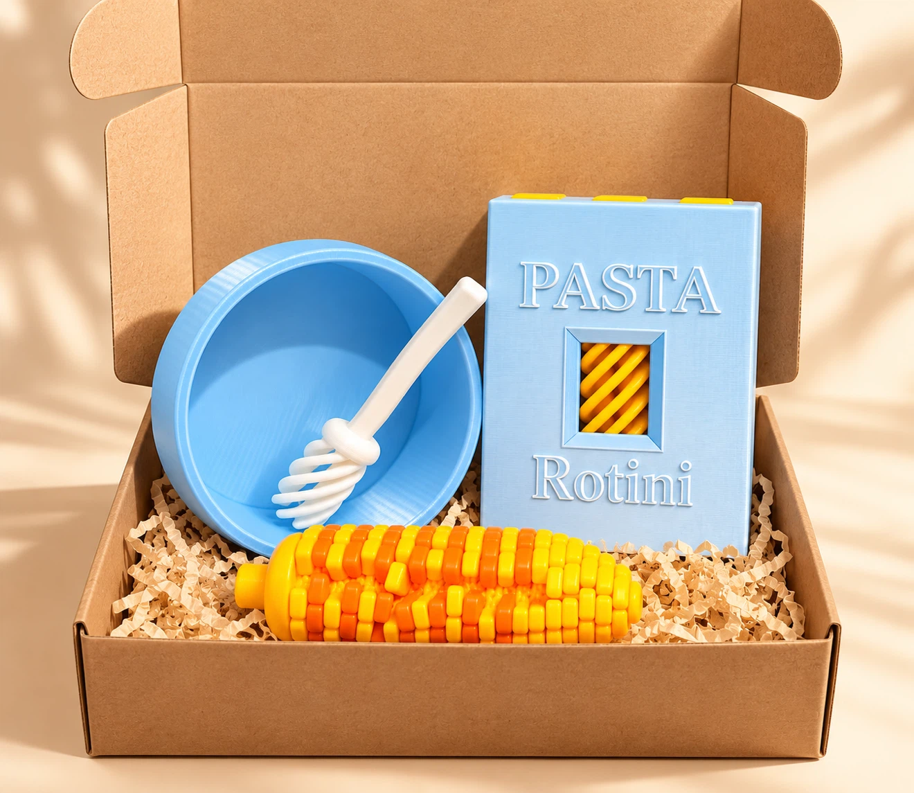 3D Printed Pasta and Corn Toy Set