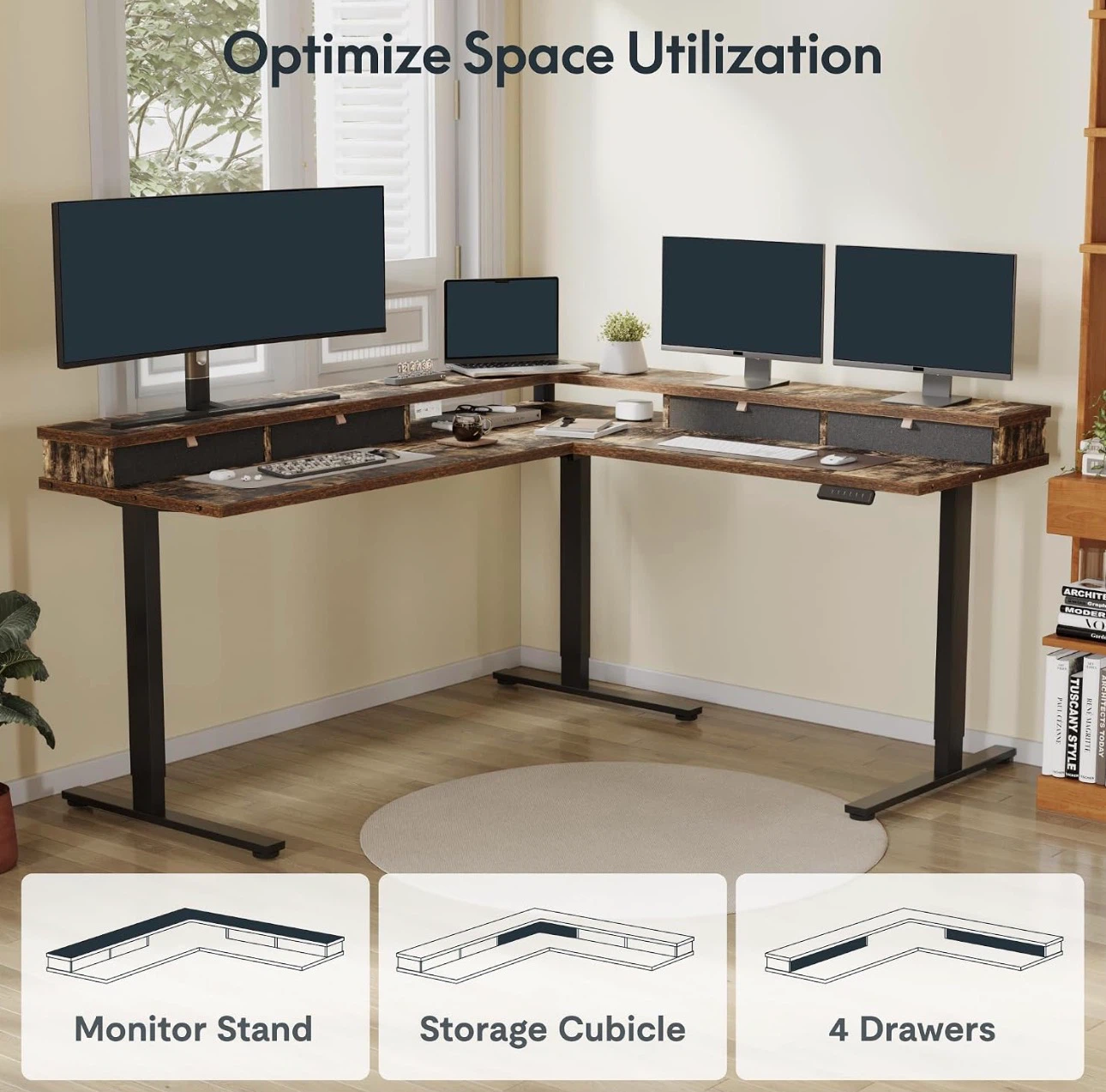 L-Shaped Corner Standing Desk with 4 Drawers - photo 2