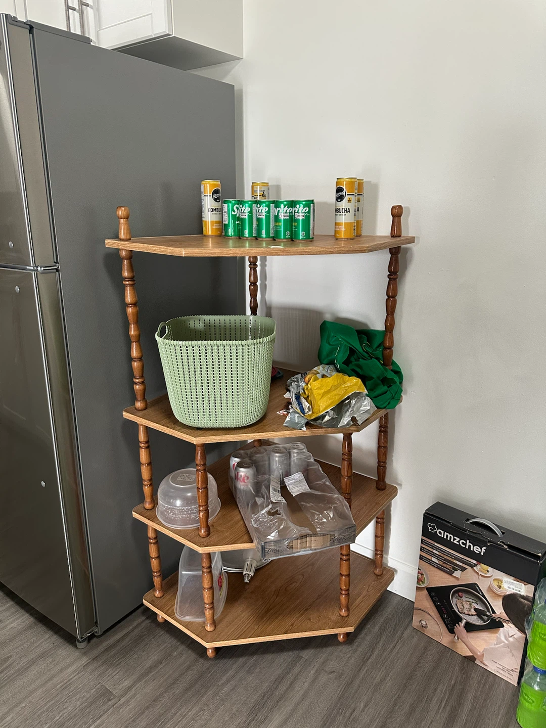 Four-Tier Wooden Corner Shelf