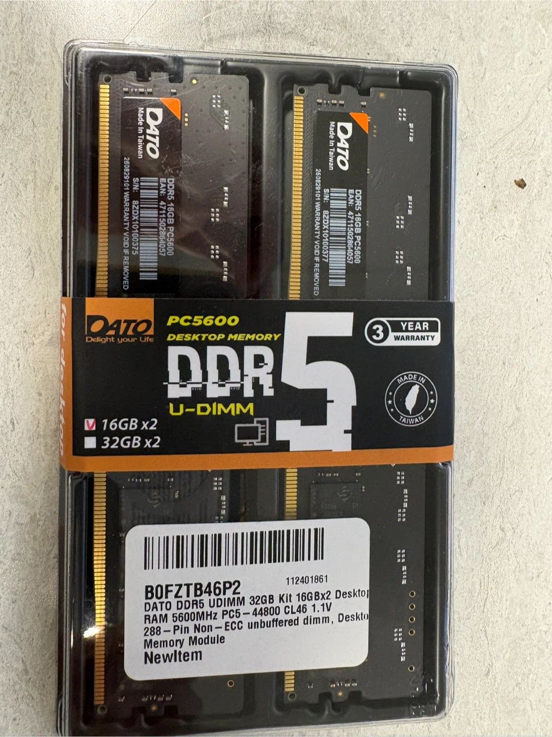 DATO 32GB (16GBx2) DDR5 5600MHz UDIMM Desktop Memory