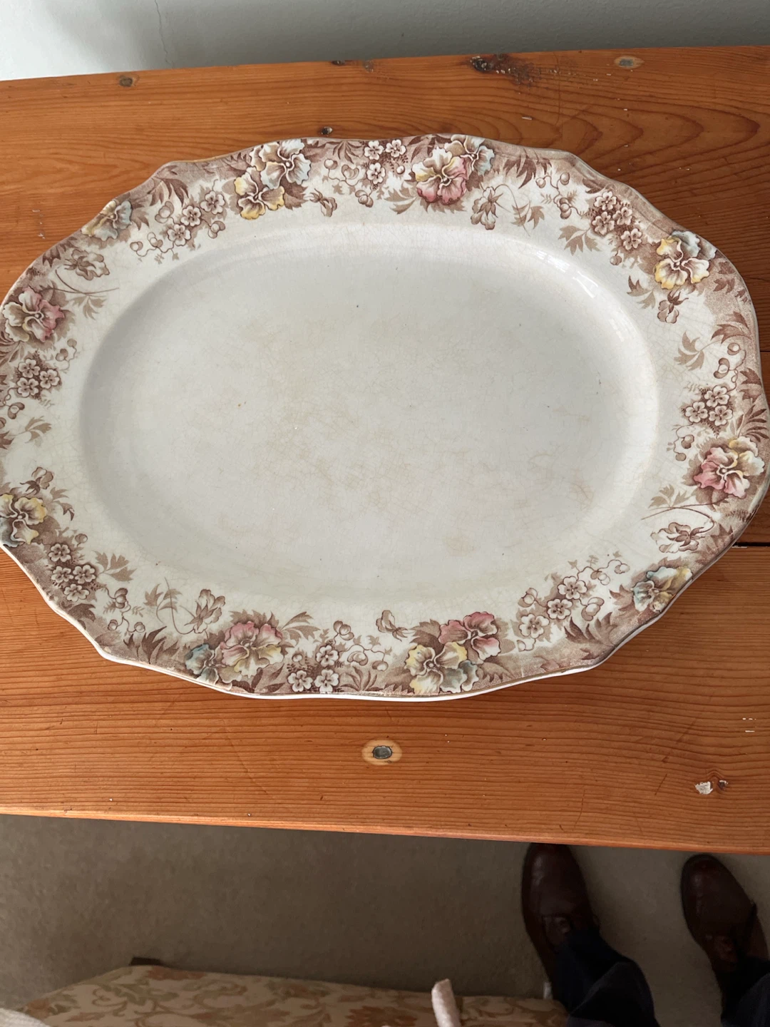 Vintage Pansy Pattern Floral Oval Serving Platter