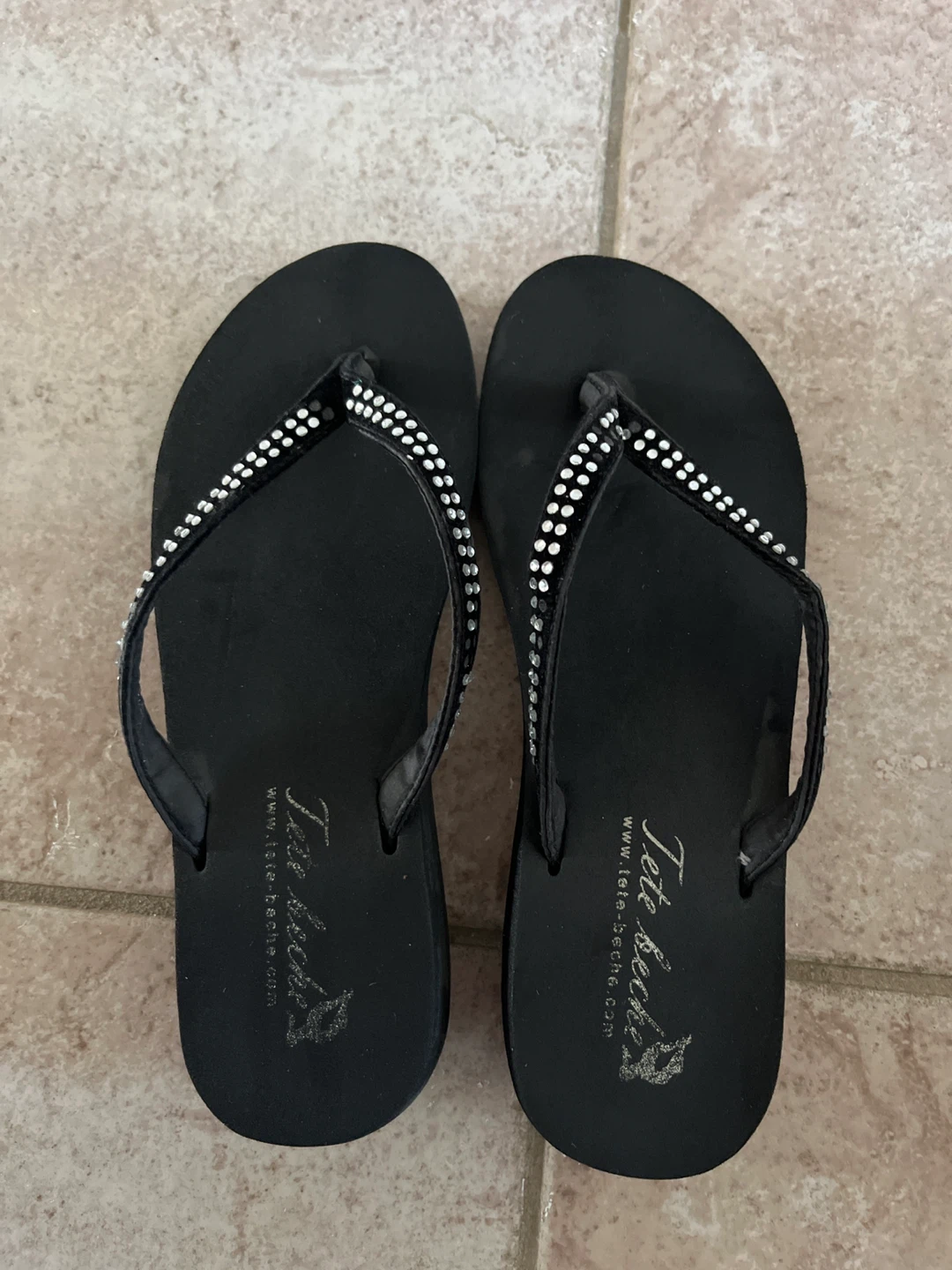 Tete Beche Black Rhinestone Wedge Sandals