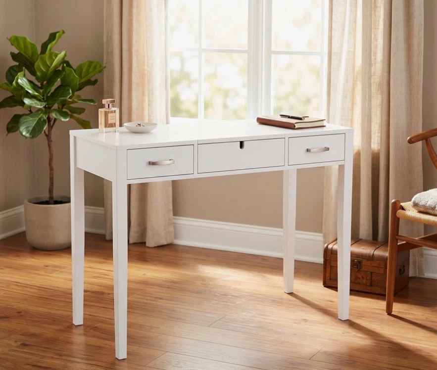 White Wade Logan Vanity Table with 2 Drawers & Fold-Up Mirror - photo 2