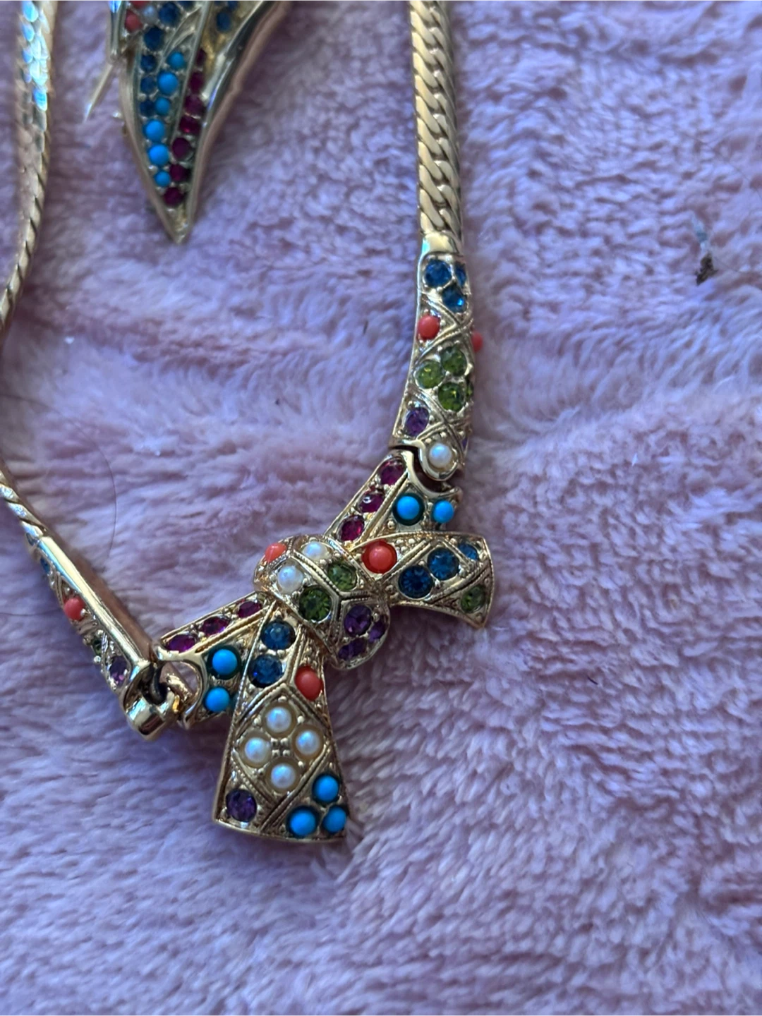 D'Orlan Rhinestone Bow Necklace and Leaf Brooch Set - photo 2