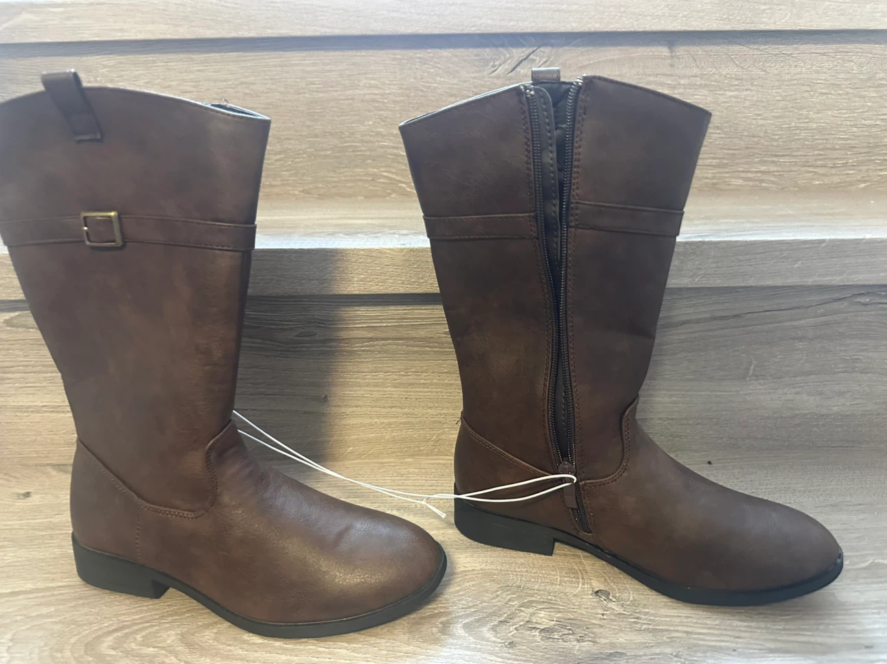 Brown Faux Leather Riding Boots