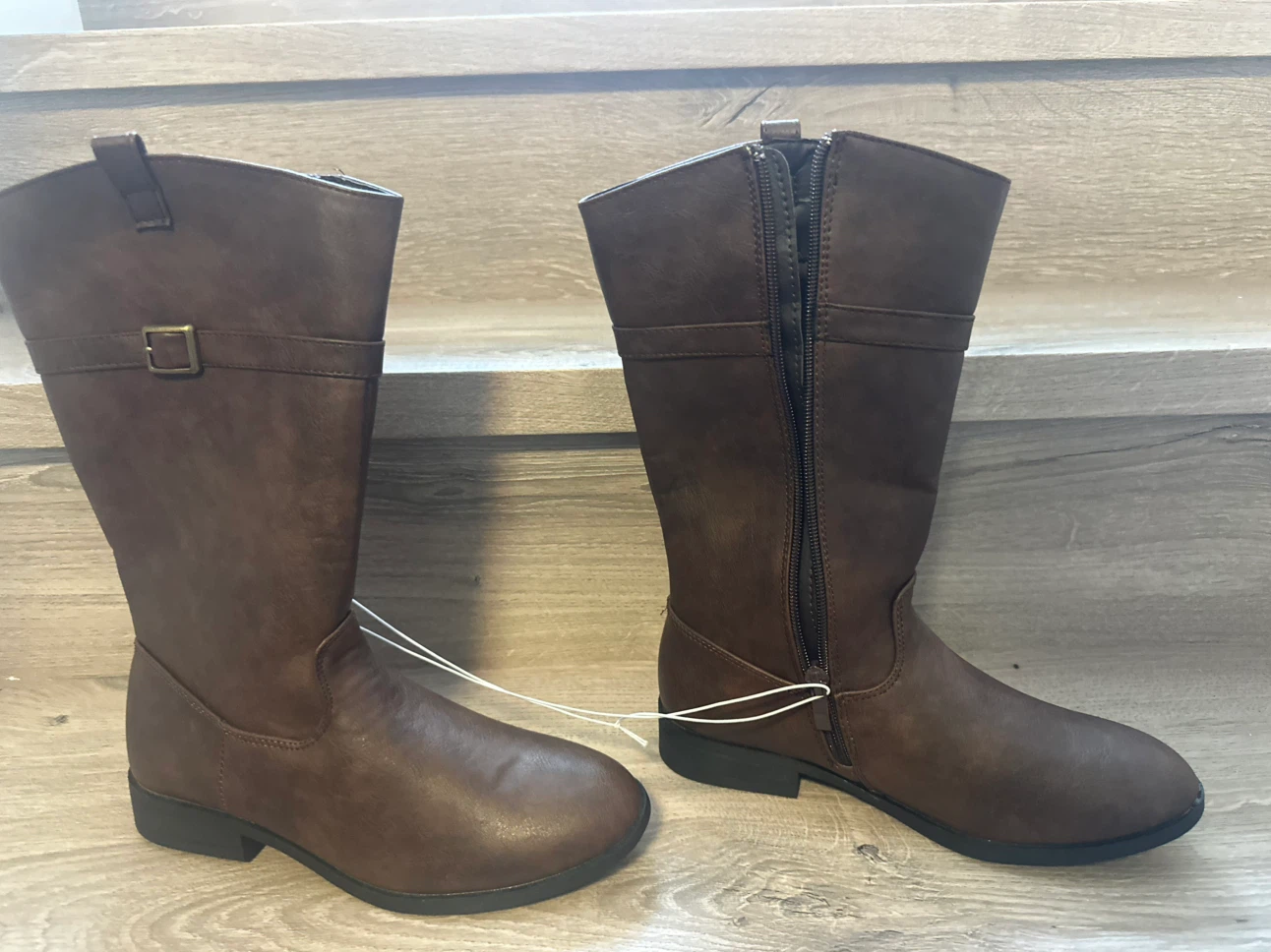 Brown Faux Leather Riding Boots - photo 2