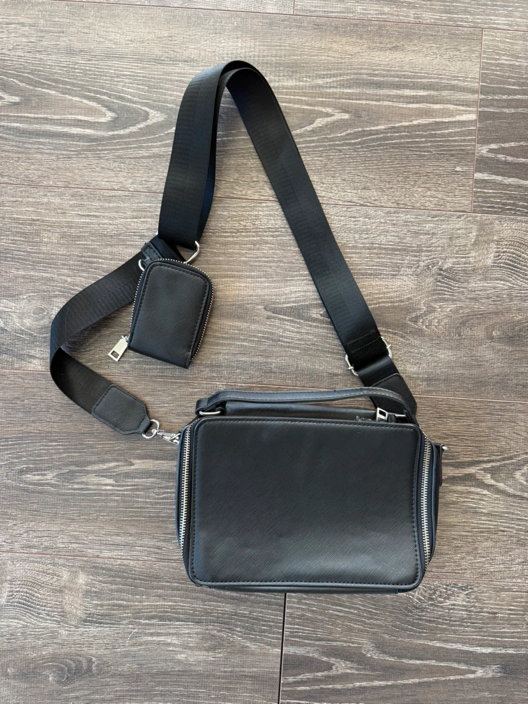 Black Crossbody Bag with Small Pouch