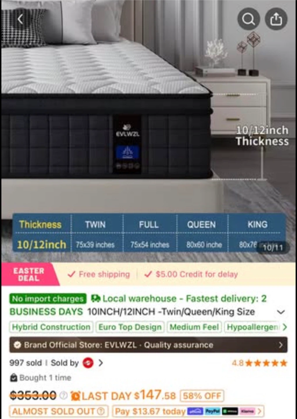 New open box, twin Mattress 12inch - photo 3