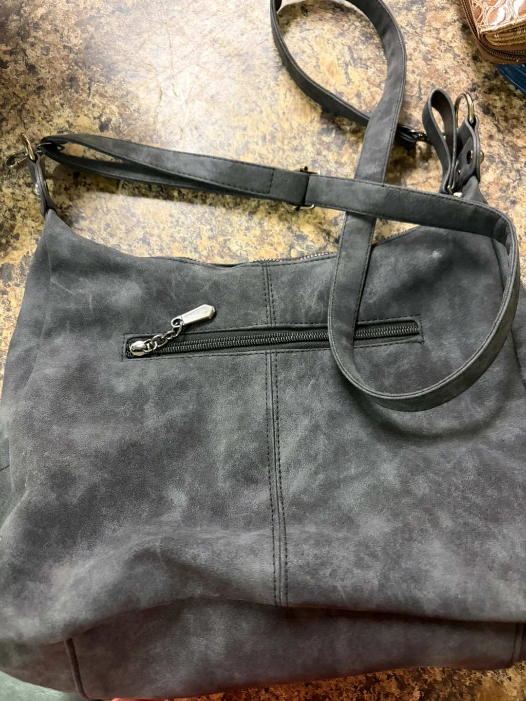 Dark Grey Suede-Look Shoulder Bag - photo 2