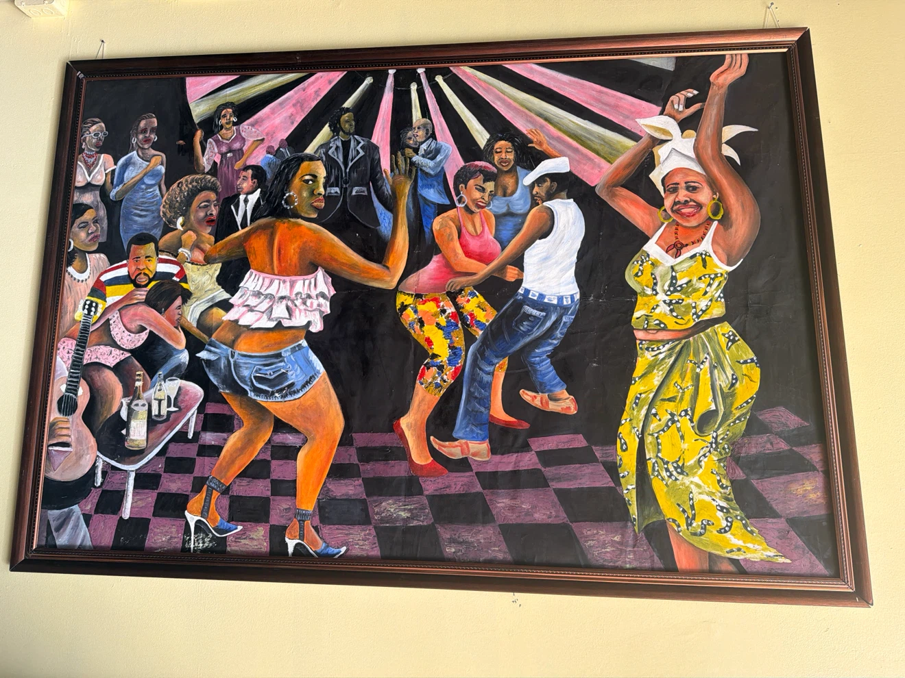 Large Framed Oil Painting of Dance Floor Scene